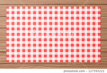 Background material_wooden table and cloth_red 127393222