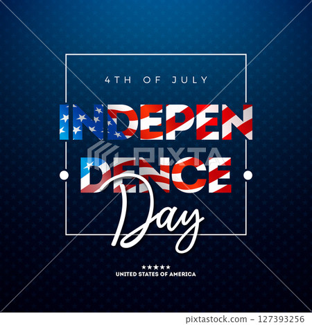 4th of July Independence Day Illustration with American Flag in Text Label on Blue Background. Vector Fourth of July National Celebration Design with Typography Letter for Banner, Postcard, Greeting 4th of July Independence Day Illustration with American Flag in Text Label on Blue Background. Vector Fourth of July National Celebration Design with Typography Letter for Banner, Postcard, Greeting 127393256