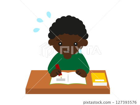 A black boy studying in a hurry 127393576