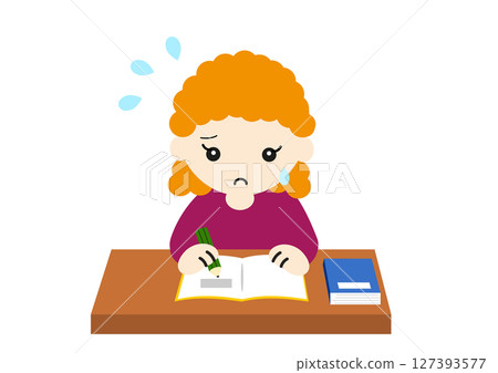Impatient Caucasian girl studying Impatient Caucasian girl studying 127393577