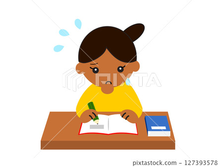 Middle Eastern girl studying in a hurry Middle Eastern girl studying in a hurry 127393578