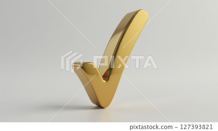 A shiny gold tick mark with a reflective surface 127393821