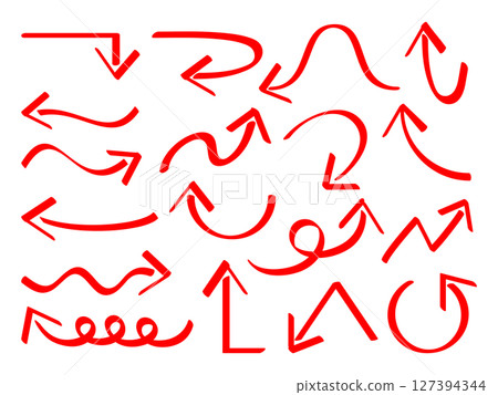 Set of red arrow icons drawn with marker 127394344