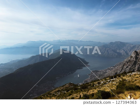 Breathtaking panoramic view of the Bay of Kotor, Montenegro, from a mountain top. Breathtaking panoramic view of the Bay of Kotor, Montenegro, from a mountain top. 127394363