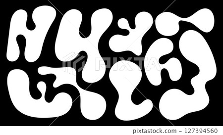 Irregular organic shapes in white on a dark background exhibit unique blob formations Irregular organic shapes in white on a dark background exhibit unique blob formations 127394560