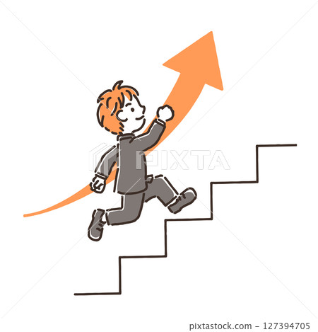 A man in a suit running up the stairs 127394705