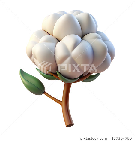 3d render of cotton plant isolated, natural fiber agriculture, fluffy white boll, farming crop 127394799
