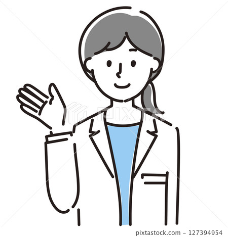 A woman in a white coat giving directions A woman in a white coat giving directions 127394954