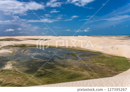 Buggy tour in the lagoon on the Funil Dune, Tatajuba Beach at Camocim, Jericoacoara, Ceara in Brazil 127395267