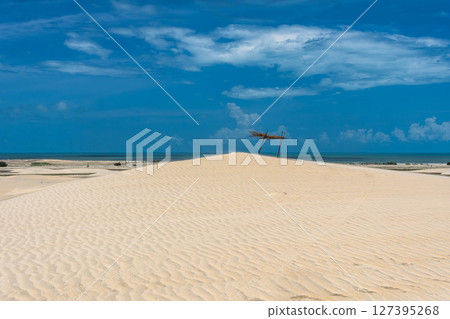 Buggy tour in the lagoon on the Funil Dune, Tatajuba Beach at Camocim, Jericoacoara, Ceara in Brazil 127395268