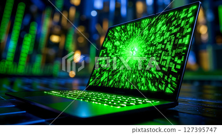 A laptop computer sitting on top of a wooden table A laptop computer sitting on top of a wooden table 127395747