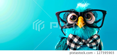 A blue bird wearing glasses and a bow tie A blue bird wearing glasses and a bow tie 127395903