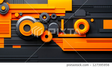 An orange and black background with gears on it 127395956
