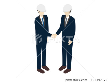 Isometric illustration of a businessman in a helmet shaking hands 127397172