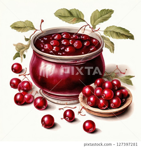 the AI Image Generator, Vintage Styled Cranberry Sauce in Ornate Bowl 127397281