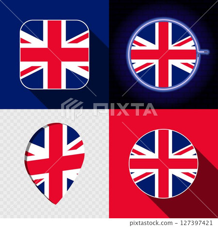 Set of modern icons with the national flag of United Kingdom. 127397421