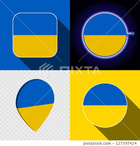 Set of modern icons with the national flag of Ukraine. Set of modern icons with the national flag of Ukraine. 127397424