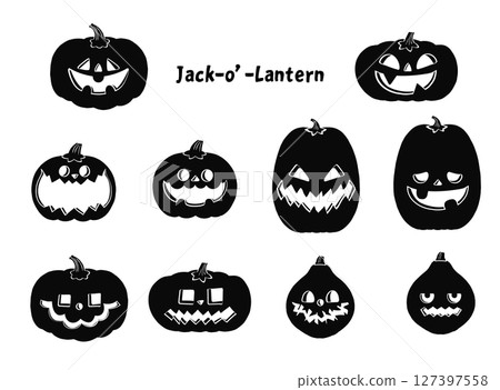 Halloween pumpkin and jack-o'-lantern silhouette set 127397558