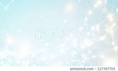 Molecular structure with interconnected spheres, scientific concept, soft blue white hues 127397703