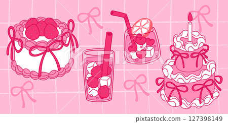 Vintage pink dessert collection with bow details 127398149