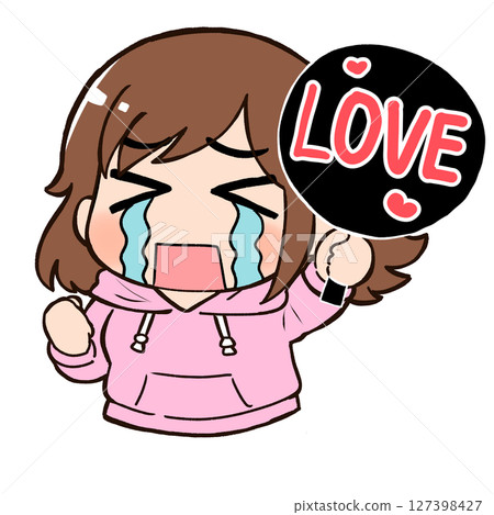 A deformed illustration of a girl enjoying her favorite idol (crying) 127398427