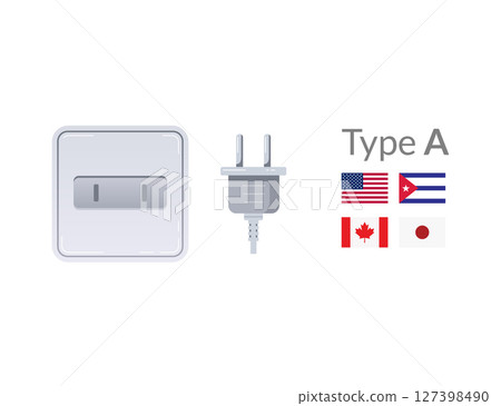 Realistic socket. USA, Canada socket vector illustration. Adapters. Isolated electrical equipment on wall plug. Type A. Vector multiple standards socket for plug. Ac adapters for electrical appliances Realistic socket. USA, Canada socket vector illustration. Adapters. Isolated electrical equipment on wall plug. Type A. Vector multiple standards socket for plug. Ac adapters for electrical appliances 127398490