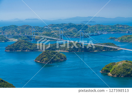 <Ehime Prefecture> View of Kurushima Kaikyo Bridge and Mt. <Ehime Prefecture> View of Kurushima Kaikyo Bridge and Mt. 127398513