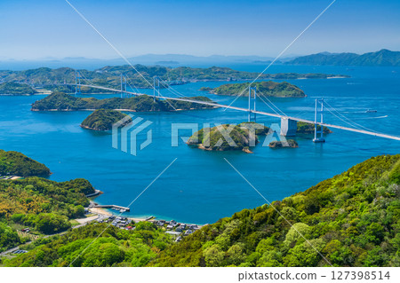 <Ehime Prefecture> View of Kurushima Kaikyo Bridge and Mt. <Ehime Prefecture> View of Kurushima Kaikyo Bridge and Mt. 127398514