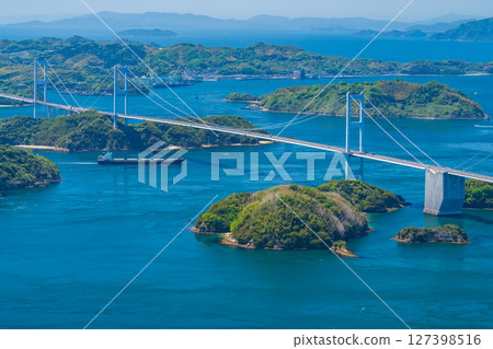 <愛媛縣>鹿島海峽大橋和富士山的景色 127398516