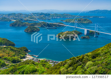 <Ehime Prefecture> View of Kurushima Kaikyo Bridge and Mt. <Ehime Prefecture> View of Kurushima Kaikyo Bridge and Mt. 127398517
