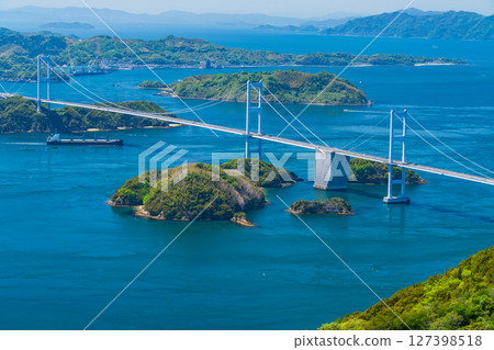 <愛媛縣>鹿島海峽大橋和富士山的景色 <愛媛縣>鹿島海峽大橋和富士山的景色 127398518