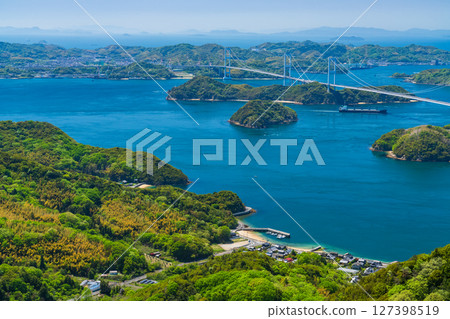 <愛媛縣>鹿島海峽大橋和富士山的景色 127398519