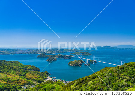 <愛媛縣>鹿島海峽大橋和富士山的景色 127398520