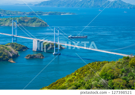 <Ehime Prefecture> View of Kurushima Kaikyo Bridge and Mt. 127398521