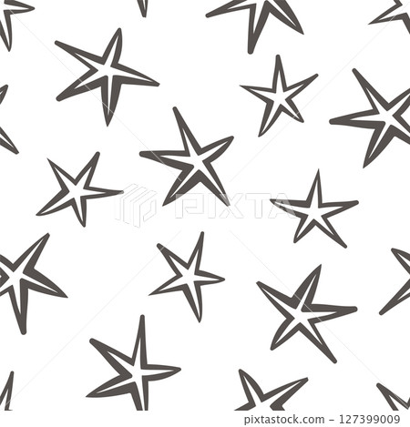 Seamless geometric black and white pattern. Abstract contours of stars. Vector illustration with brush for textiles, children's clothes, wrapping paper. 127399009