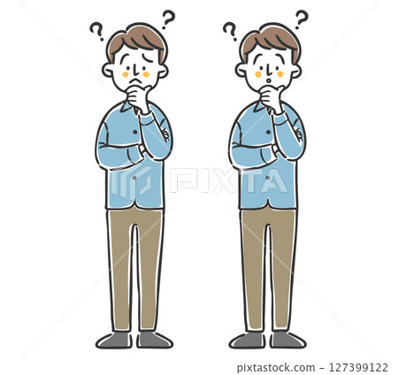 充滿疑慮的男人,全身,向量圖 充滿疑慮的男人,全身,向量圖 127399122