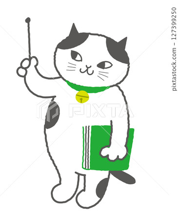 A cat explaining with a pointer 127399250