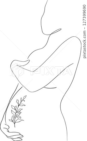 Beautiful pregnant woman line art. Pregnant belly 127399690