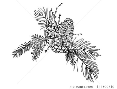 Pine forest bouquet composition vector 127399710