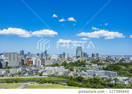 Panoramic view of Sendai city - Statue of Date Masamune on horseback Panoramic view of Sendai city - Statue of Date Masamune on horseback 127399848