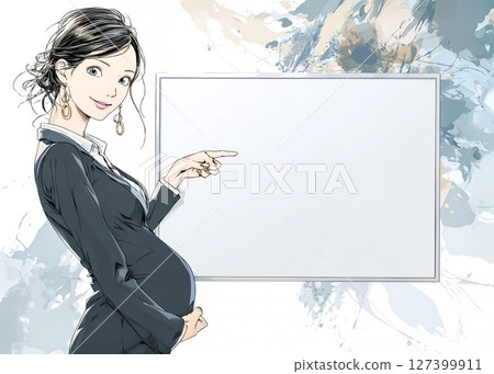懷孕的女商人指著白板的插畫素材 懷孕的女商人指著白板的插畫素材 127399911
