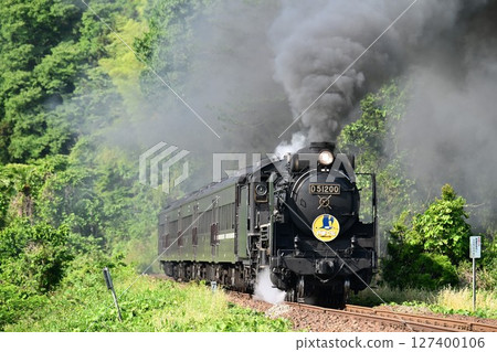 SL Yamaguchi Train, JR Yamaguchi Line, famous photo spot, Honmon Gate, leaving Tsuwano 127400106