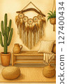 Wall hangings in a stylish room 127400434