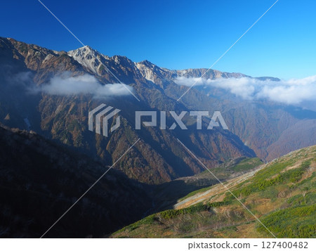 從北阿爾卑斯山八方尾根山脊欣賞白馬三山的秋景 從北阿爾卑斯山八方尾根山脊欣賞白馬三山的秋景 127400482