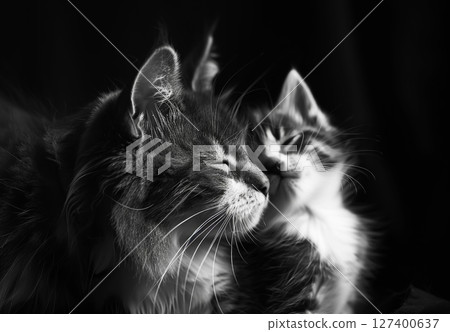 Affection and tenderness between two adorable kittens 127400637