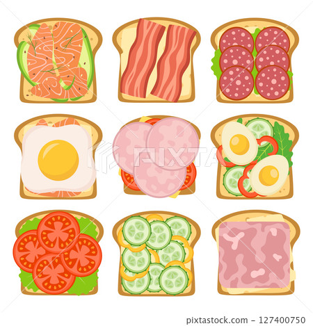 set of toasts with different ingredients 127400750