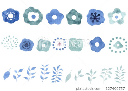 Watercolor Nordic floral pattern set 127400757