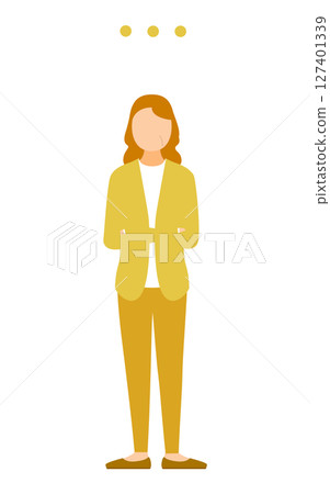 向量圖:一位憂心忡忡的老年婦女交叉雙臂 向量圖:一位憂心忡忡的老年婦女交叉雙臂 127401339