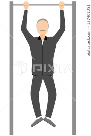 Vector illustration of a senior man in a jersey doing pull-ups 127401351