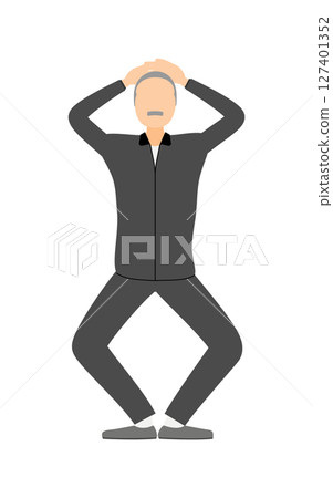 Vector illustration of a senior man in a jersey doing squats 127401352